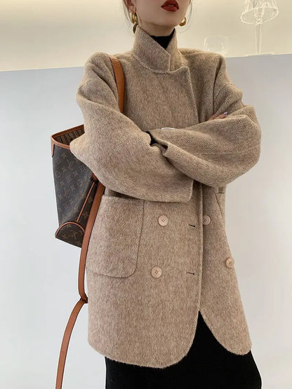 2023 Autumn Short Double Sided Wool Coat Women's Loose Korean Woolen Suit Coats for Women Clothing Female New in Outwear Spring