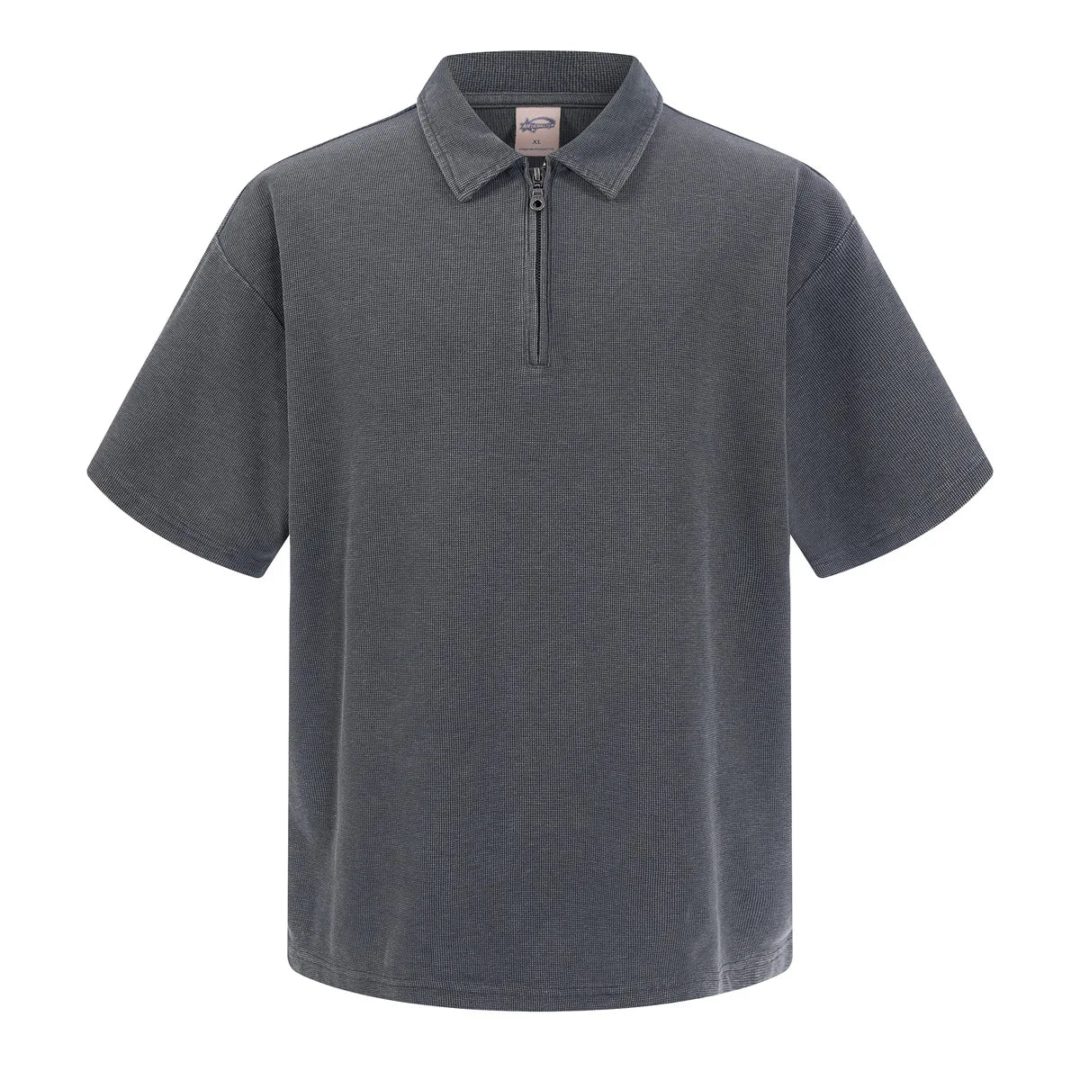 Custom LOGO Men's 2026 New Polo Shirt 325G Cotton Polyester YKK Zipper Batik Waffle Wash Old Short Sleeve T-Shirt