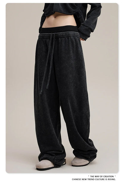 Custom LOGO Women's 2025 Spring and Autumn 370G Heavy 100% Cotton Retro Style Old and Skinny Double Waist Casual Straight Pants