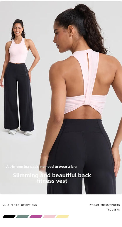 Custom LOGO women's 2026 summer high-end fashion integrated chest pad, beautiful back yoga bra, running training fitness vest