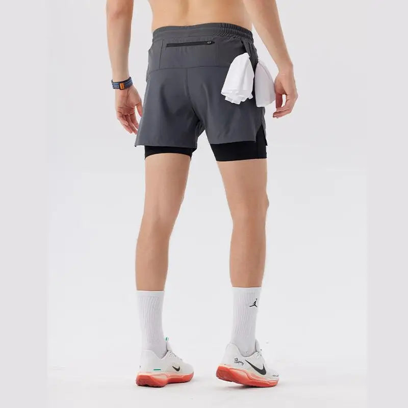 #51147-XIYU Custom LOGO Print Men's Running Shorts Quick-drying Fitness Black Double Layer Men New Sport Workout Training Short