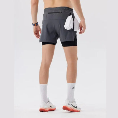 #51147-XIYU Custom LOGO Print Men's Running Shorts Quick-drying Fitness Black Double Layer Men New Sport Workout Training Short