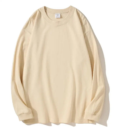 DIY Custom LOGO 260GSM 100% Cotton Heavy Weight Oversized Men T-shirt Long sleeves Pure Color For Winter Autumn Streetwear Tops