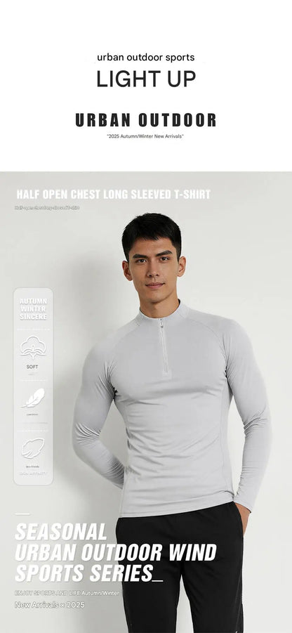 #9907-XIYU Custom LOGO Fitness Compression Sport Gym Running Exercise Elastic Long Sleeves half zip High neck Tops men T-shirt