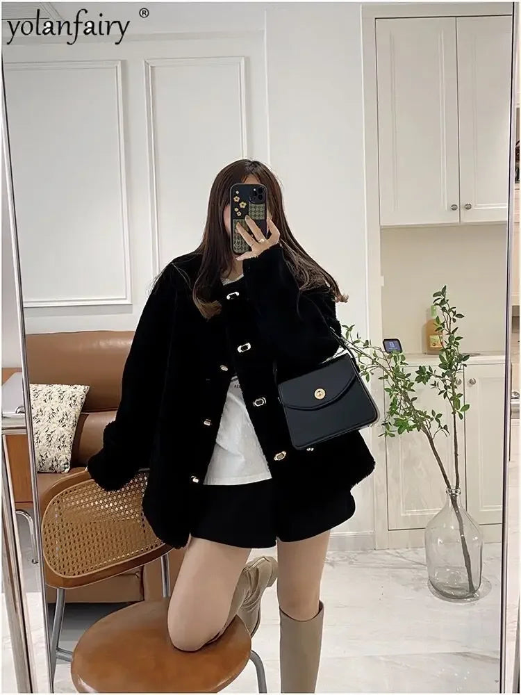 Lamb Fur Jacket for Women Pure Wool Fur Coats Particle Sheep Fleece Gold Buckle Composite Fur Integrated Women's Winter Coat FCY