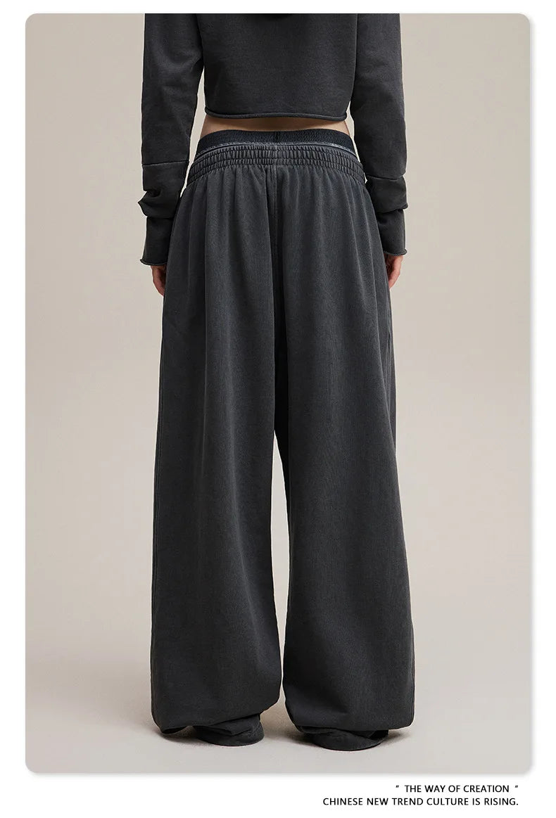 Custom LOGO Women's 2025 Spring and Autumn 370G Heavy 100% Cotton Retro Style Old and Skinny Double Waist Casual Straight Pants