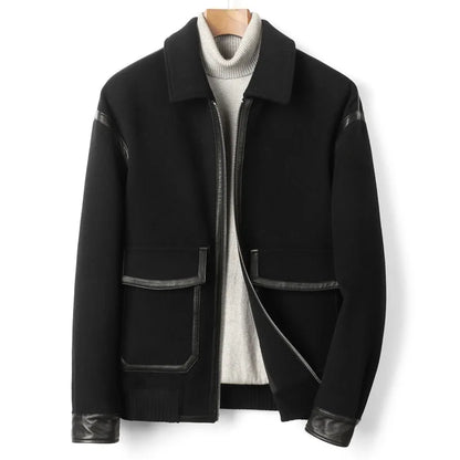 YOLANFAIRY Real Sheepskin Leather Patchwork Wool Coat for Men Autumn Trendy Short Cashmere Jacket Loose Streetwear ropa hombre