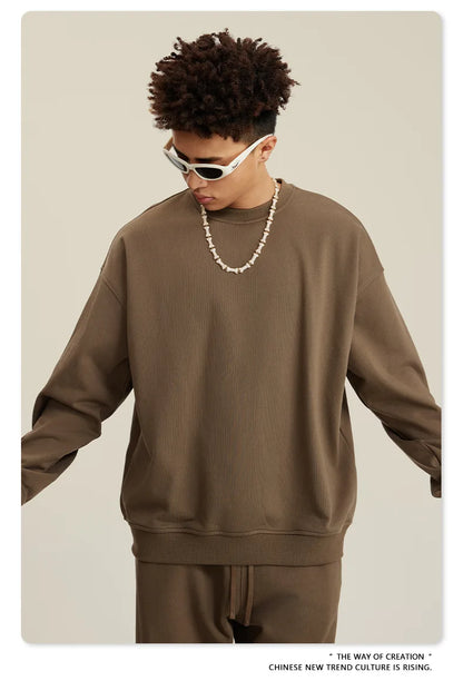 Custom LOGO men's and women's spring autumn and winter new American 440G heavy terry loose pullover crew neck sweater