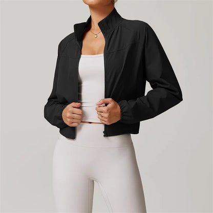 Custom LOGO Women's Quick-Dry Stand Collar Yoga Jacket, Thin Windproof Outdoor Running Fitness Long-Sleeve Sports Jacket