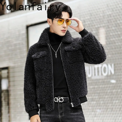 YOLANFAIRY 100% Wool Mens Real Fur Coat Winter 2024 Jackets Short Lambswool Coats Integrated Clothes Trend Top Chaquetas Hombre