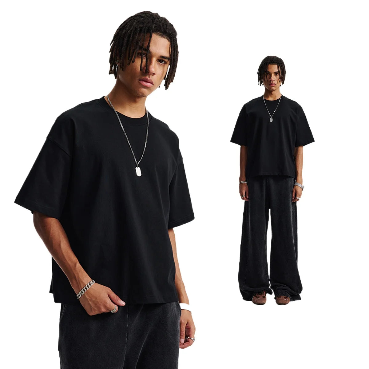Customized LOGO men's clothing summer new 275G heavy 100% cotton short version loose T-shirt for men and women