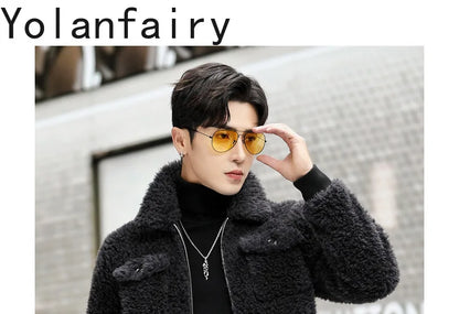 YOLANFAIRY 100% Wool Mens Real Fur Coat Winter 2024 Jackets Short Lambswool Coats Integrated Clothes Trend Top Chaquetas Hombre