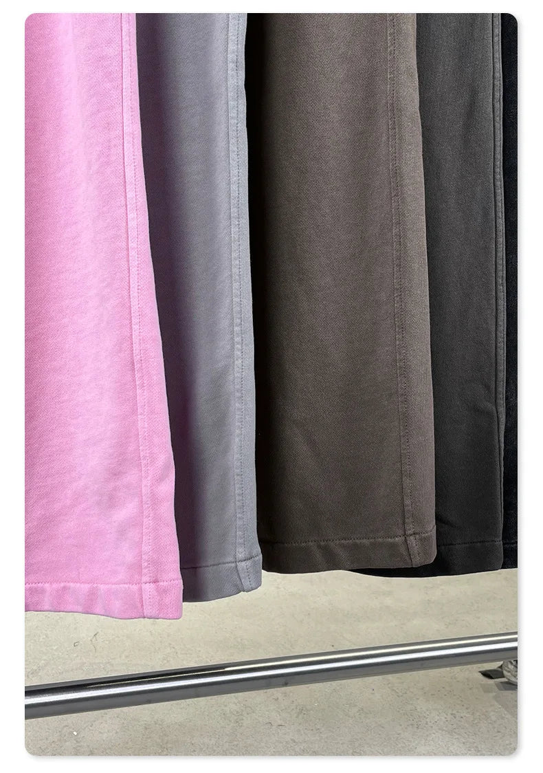 Custom LOGO Women's 2025 Spring and Autumn 370G Heavy 100% Cotton Retro Style Old and Skinny Double Waist Casual Straight Pants