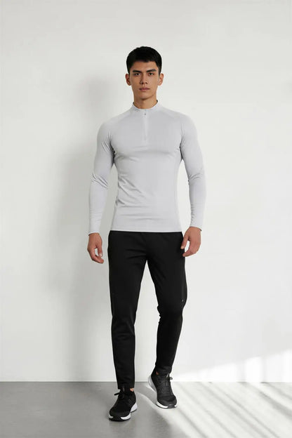 #9907-XIYU Custom LOGO Fitness Compression Sport Gym Running Exercise Elastic Long Sleeves half zip High neck Tops men T-shirt
