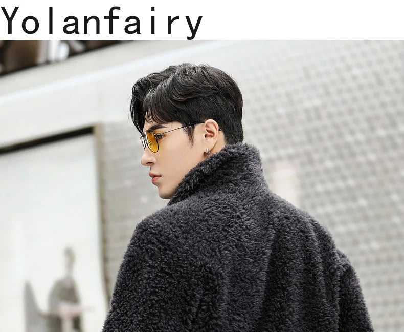 YOLANFAIRY 100% Wool Mens Real Fur Coat Winter 2024 Jackets Short Lambswool Coats Integrated Clothes Trend Top Chaquetas Hombre