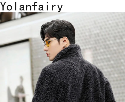 YOLANFAIRY 100% Wool Mens Real Fur Coat Winter 2024 Jackets Short Lambswool Coats Integrated Clothes Trend Top Chaquetas Hombre
