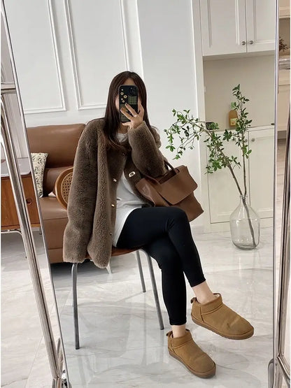 Lamb Fur Jacket for Women Pure Wool Fur Coats Particle Sheep Fleece Gold Buckle Composite Fur Integrated Women's Winter Coat FCY