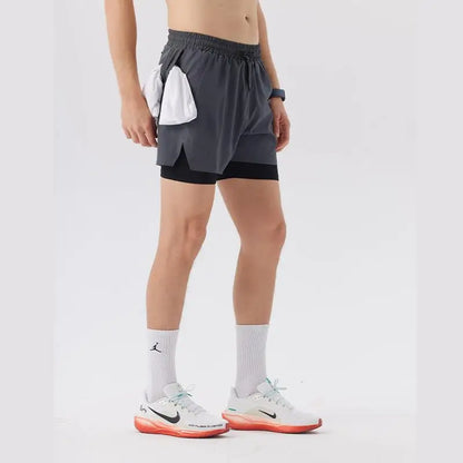 #51147-XIYU Custom LOGO Print Men's Running Shorts Quick-drying Fitness Black Double Layer Men New Sport Workout Training Short