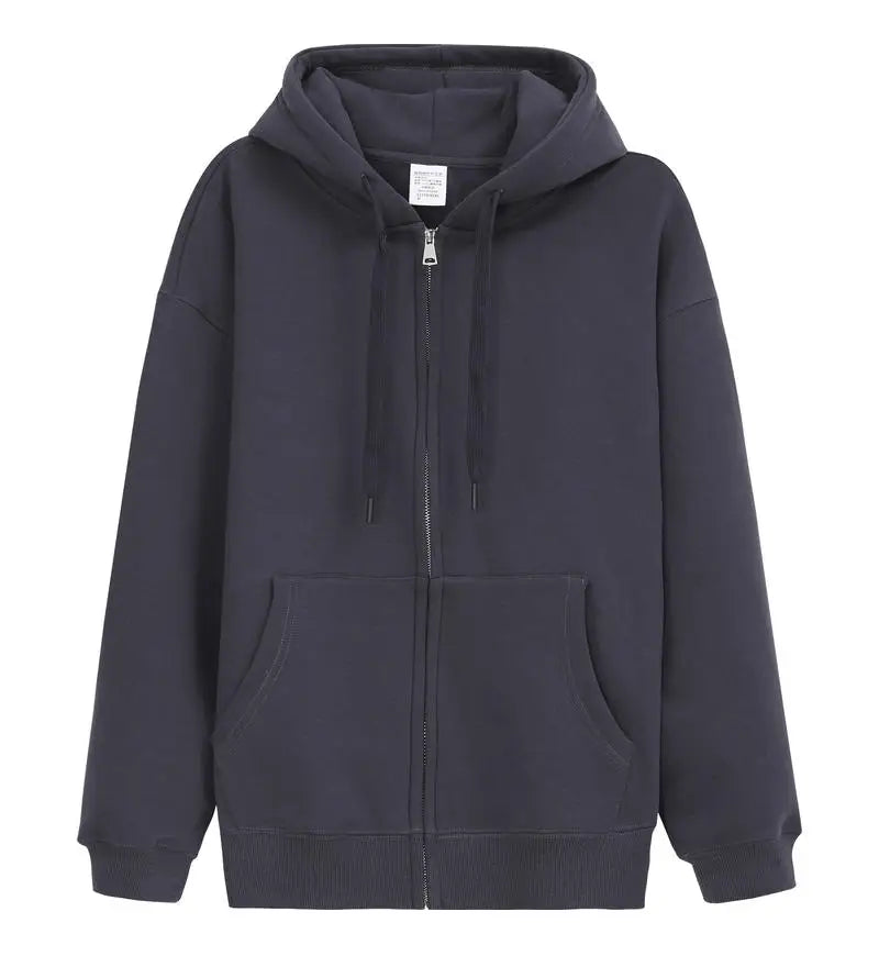 600GSM 95% Cotton DIY Custom LOGO Solid Retro Oversize Hoodie Unisex Winter Warm Zipper Up Open-Up Hoodies Classic Loose Coat