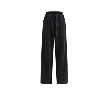 Custom LOGO Women's 2025 Spring and Autumn 370G Heavy 100% Cotton Retro Style Old and Skinny Double Waist Casual Straight Pants