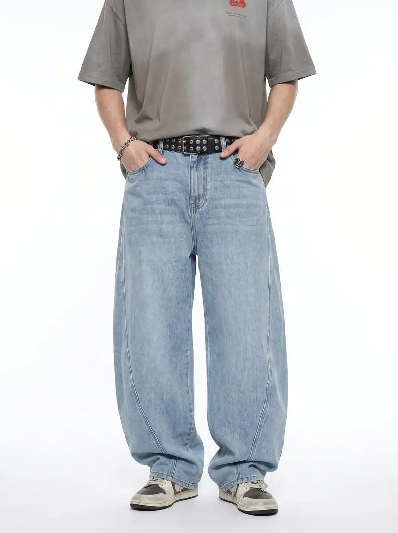 Custom LOGO men's 2026 denim scimitar pants cotton autumn new American retro washed old casual couple trousers