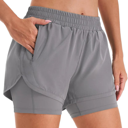 Custom LOGO women's breathable loose anti-light yoga zipper pocket outdoor mountaineering running sports shorts