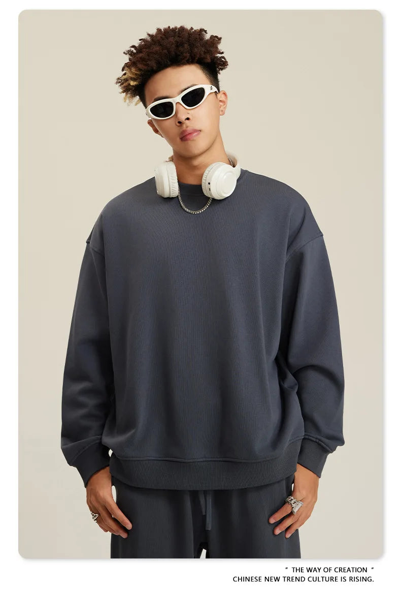 Custom LOGO men's and women's spring autumn and winter new American 440G heavy terry loose pullover crew neck sweater