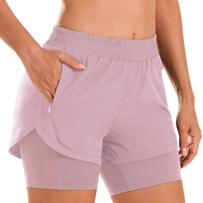 Custom LOGO women's breathable loose anti-light yoga zipper pocket outdoor mountaineering running sports shorts