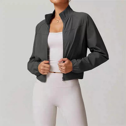 Custom LOGO Women's Quick-Dry Stand Collar Yoga Jacket, Thin Windproof Outdoor Running Fitness Long-Sleeve Sports Jacket