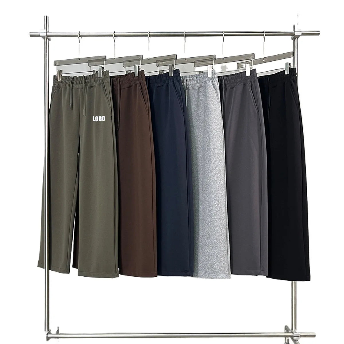 Personalized LOGO custom men's 320G cotton polyester vertical wide-leg pants drawstring elastic waist casual straight trousers