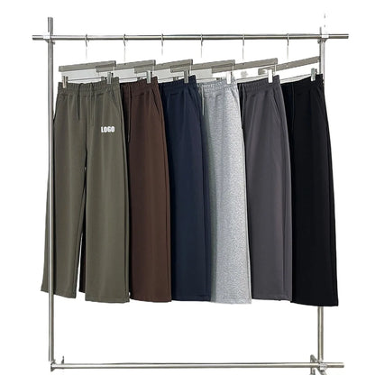 Personalized LOGO custom men's 320G cotton polyester vertical wide-leg pants drawstring elastic waist casual straight trousers