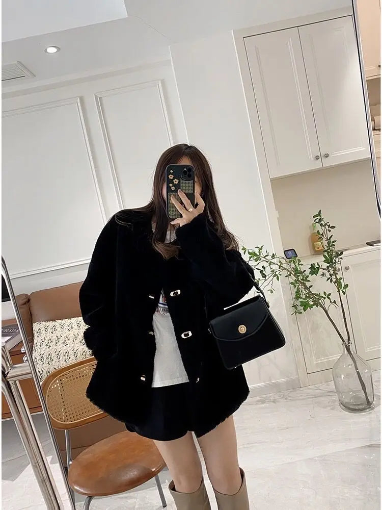 Lamb Fur Jacket for Women Pure Wool Fur Coats Particle Sheep Fleece Gold Buckle Composite Fur Integrated Women's Winter Coat FCY