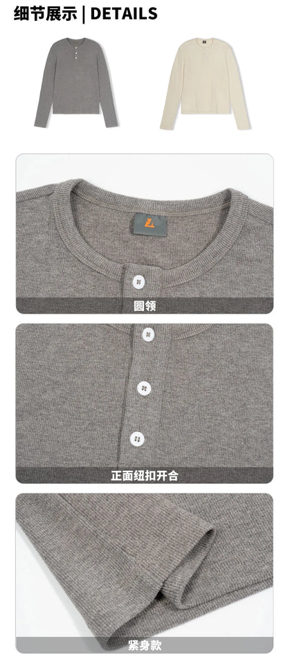 Custom LOGO Men's Skinny Button Long Sleeve T-Shirt Casual Sports Men's Bottom Shirt Top