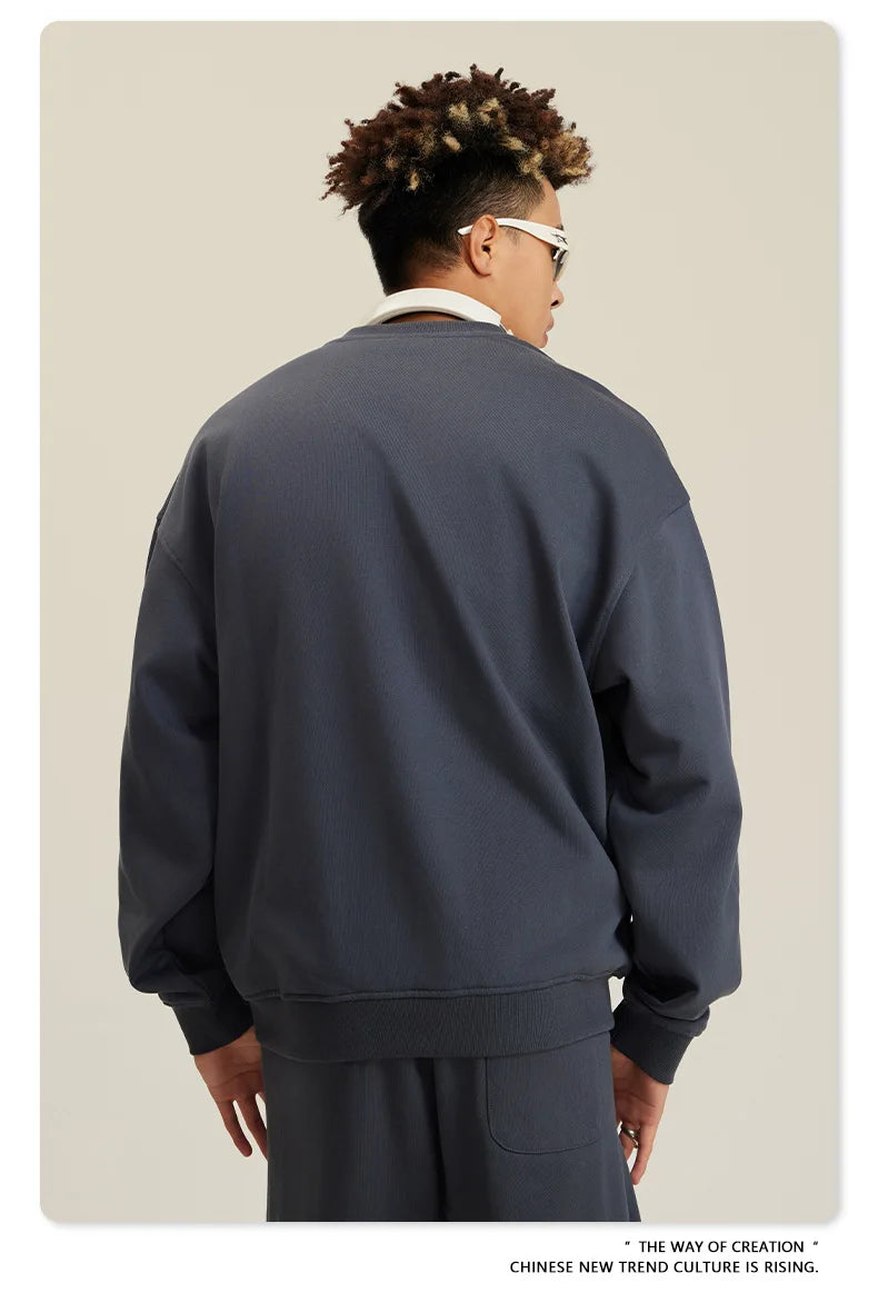 Custom LOGO men's and women's spring autumn and winter new American 440G heavy terry loose pullover crew neck sweater