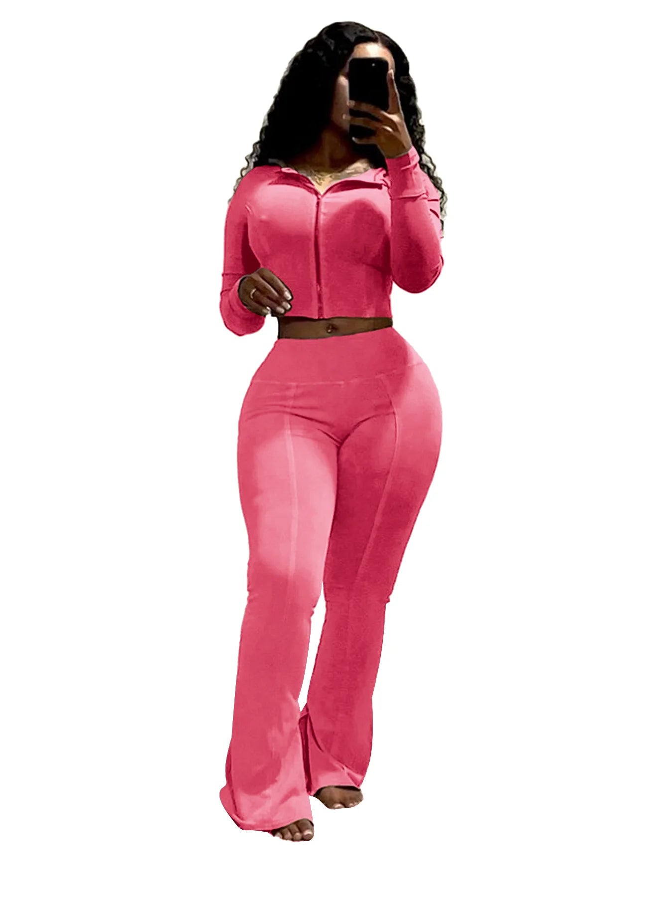 Customized LOGO women's cotton ammonia washed old hooded flared pants elastic two-piece casual suit