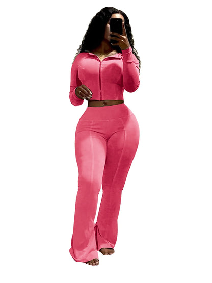 Customized LOGO women's cotton ammonia washed old hooded flared pants elastic two-piece casual suit