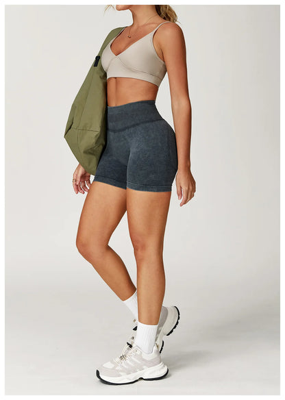 Sand Washed Yoga Shorts Women Yoga Shorts High Waist Workout Shorts Fitness Yoga Lift Butt Fitness Yoga Gym Running Short Pants