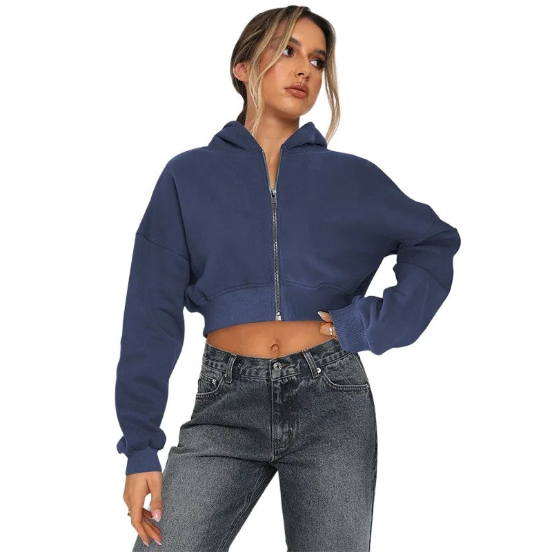 Custom LOGO women's short European and American style fashion street long-sleeved autumn and winter loose hooded sweater