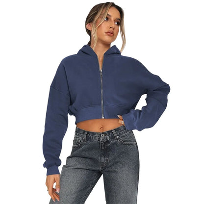 Custom LOGO women's short European and American style fashion street long-sleeved autumn and winter loose hooded sweater