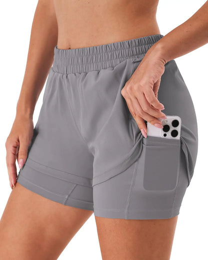 Custom LOGO women's breathable loose anti-light yoga zipper pocket outdoor mountaineering running sports shorts