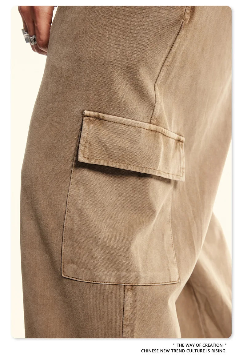 Custom LOGO Men's 358G Spring Summer 100% Cotton New Teen Thin Multi-Pocket American Retro Washing Tooling Casual Couple Pants