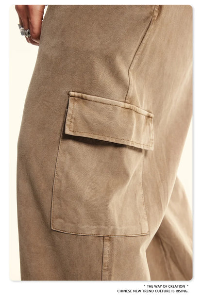 Custom LOGO Men's 358G Spring Summer 100% Cotton New Teen Thin Multi-Pocket American Retro Washing Tooling Casual Couple Pants