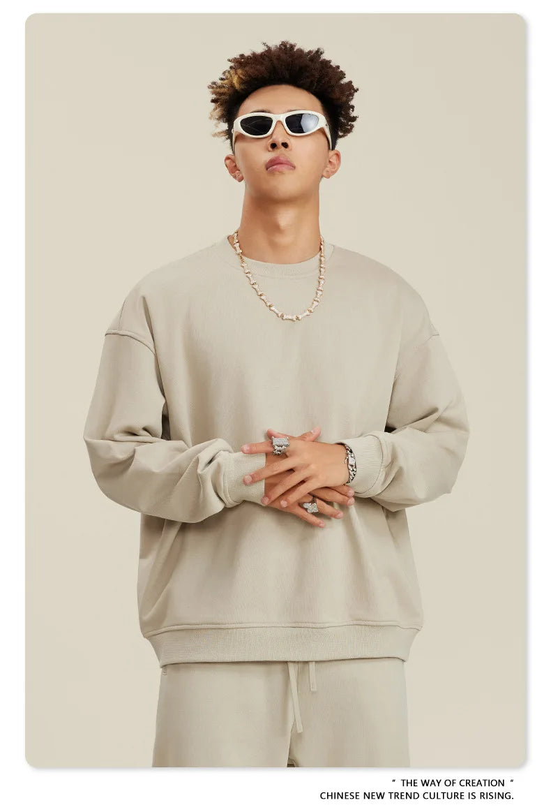 Custom LOGO men's and women's spring autumn and winter new American 440G heavy terry loose pullover crew neck sweater