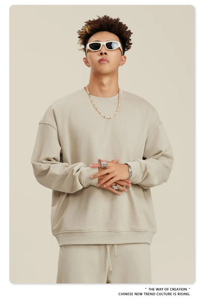 Custom LOGO men's and women's spring autumn and winter new American 440G heavy terry loose pullover crew neck sweater