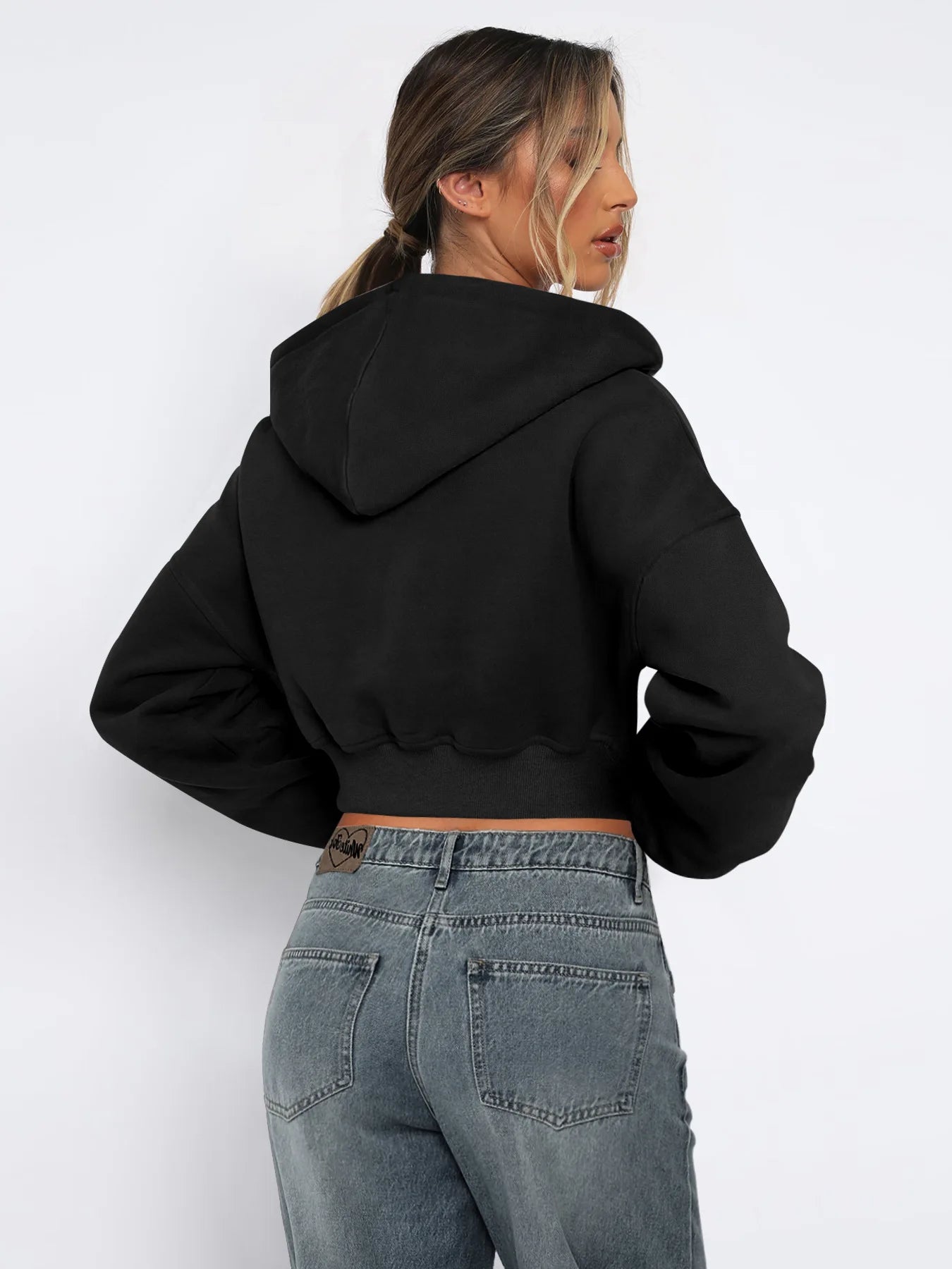 Custom LOGO women's short European and American style fashion street long-sleeved autumn and winter loose hooded sweater