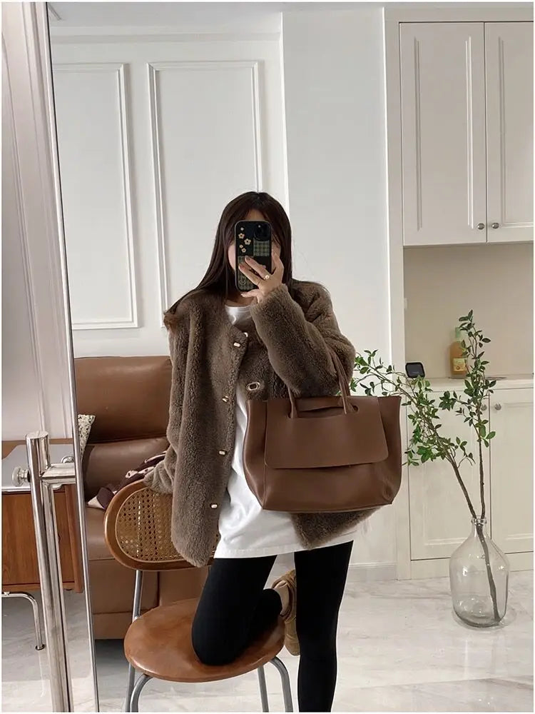 Lamb Fur Jacket for Women Pure Wool Fur Coats Particle Sheep Fleece Gold Buckle Composite Fur Integrated Women's Winter Coat FCY