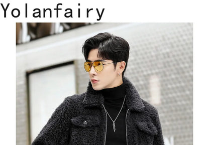 YOLANFAIRY 100% Wool Mens Real Fur Coat Winter 2024 Jackets Short Lambswool Coats Integrated Clothes Trend Top Chaquetas Hombre