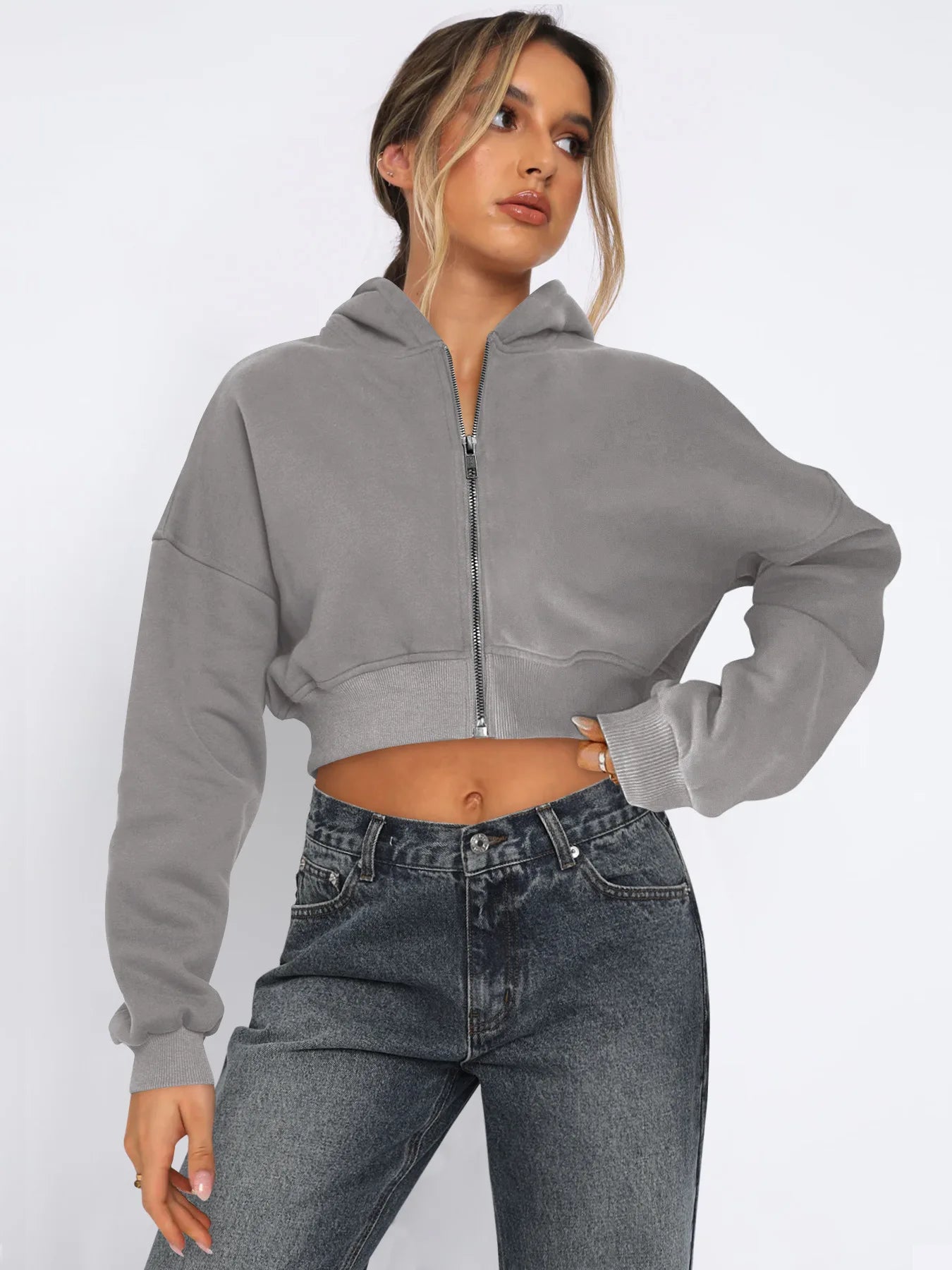Custom LOGO women's short European and American style fashion street long-sleeved autumn and winter loose hooded sweater