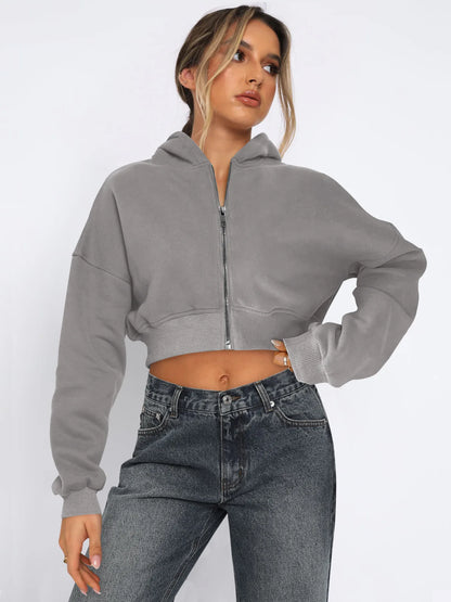Custom LOGO women's short European and American style fashion street long-sleeved autumn and winter loose hooded sweater