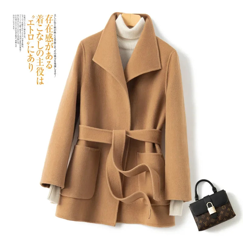 YOLANFAIRY Winter Double-sided Woolen Coat Women's Short Hepburn 100% Wool Coat for Women Elegant Clothes Chaqueta Feminine F